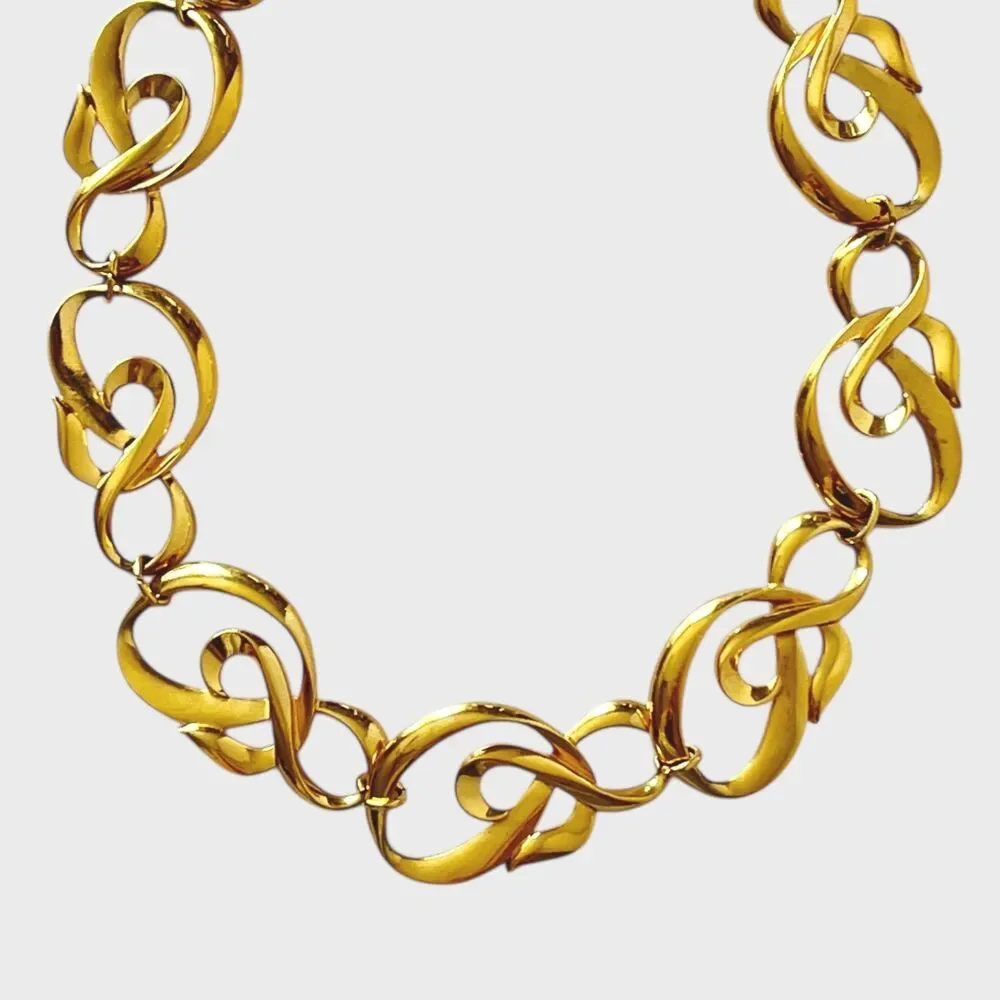 VTG Avon Linked Swirl Necklace Chunky Gold Tone Abstract Statement Chic Jewelry